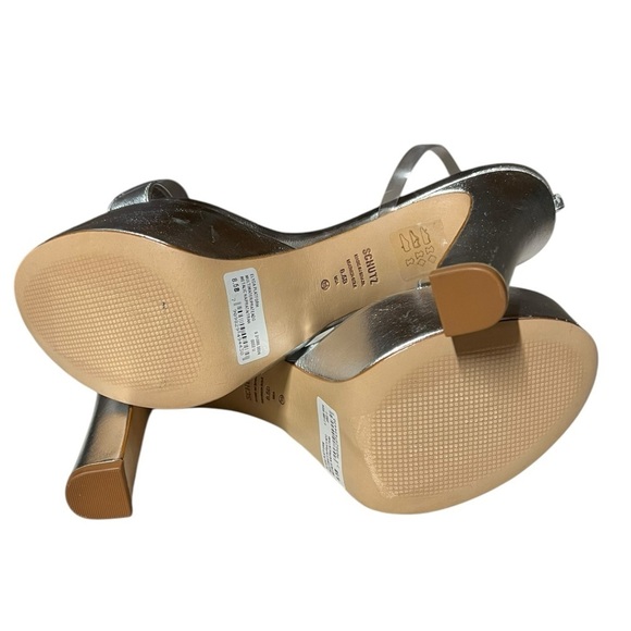 🌻New w/tag Schutz "Elyda" Silver Metallic Leather Heels w. Clear Bow Size 8.5 - Picture 10 of 13